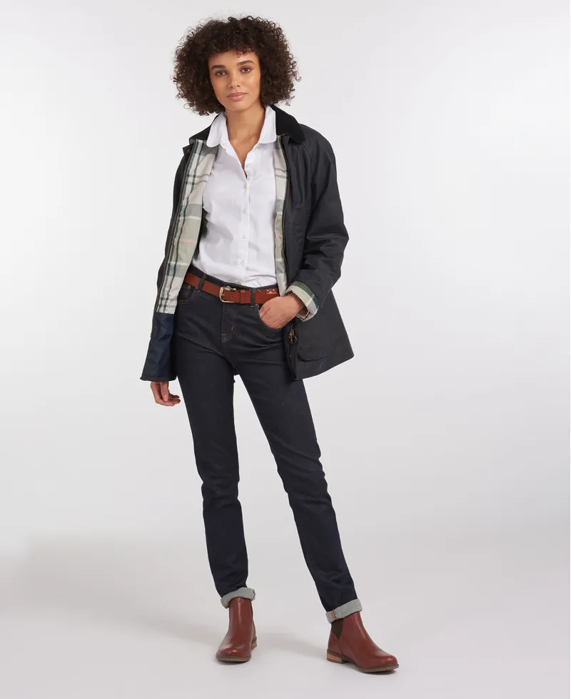 Barbour Ladies Aintree Wax Jacket Royal Navy/Pink Olive Tartan-2